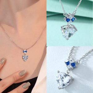 Classic <b>Silver</b> Jewelry Women <b>Heart</b> Cut Ring Necklaces Studs Rhodium Plated 925 <b>Silver</b> Bridal Wedding Jewelry Set - Product Image 5