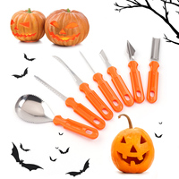 8-delige roestvrijstalen pompoen snijset met kunststof handvat voor kinder-DIY Halloween decoratiegereedschap voor de feestdagen