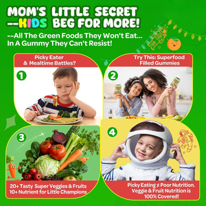 Gummies Superaliments pour Enfants 4+ et Adolescents Super Greens Mélange 40-en-1 de Fruits et Légumes Multivitamines avec Oméga <span class=keywords><strong>3</strong></span>, Fer, Champignons, Lutéine - Product Image 2