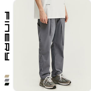 <span class=keywords><strong>Pantaloni</strong></span> da Lavoro Colorati Casual Larghi Streetwear <span class=keywords><strong>Pantaloni</strong></span> da Uomo Kaki Premium Morbidi Tinta Unita 100% Poliestere con Fronte Piatto - Product Image 2