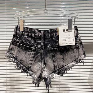 Shorts en jean rétro à franges Viviblook Z0123PT pour femme – Short sexy déchiré taille basse coupe droite jambe large pour l'été - Product Image 4