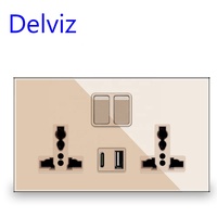Delviz Schaltergesteuerte USB-Wandsteckdose, 5V USB-Anschlüsse Kristallglas Universelle Doppelsteckdose, 18W 3A Schnellladung Typ-C Anschluss