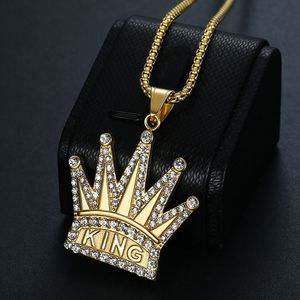 yunnique <b>King</b> <b>Crown</b> Pendant Necklace Gold Plated Stainless Steel Pave Setting Rhinestones Men's Fashion Jewelry Gift - Product Image 2