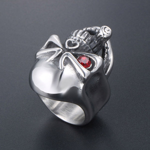 Skull <b>Ring</b> Stainless Steel Men's Jewelry Red Gemstone Punk Style Gift SA900 - Product Image 3