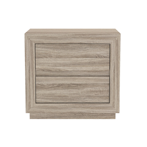 Nightstand In Natural Oak Wood Finish With Two <b>Drawers</b> <b>For</b> Bedroom <b>Storage</b> - Product Image 1