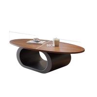 Table à thé ovale en bois massif de style chinois ancien, couleur noyer, design minimaliste, pour salon, ambiance haut de gamme, maison de location
