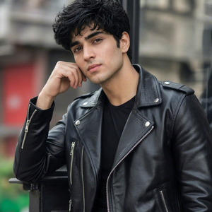Chaqueta de Motociclista para Hombre, de Cuero Genuino Negro, Forro de Lana Transpirable, Cuello Camisero, Cierre de Cremallera, Manga Larga, Color Sólido, para Invierno - Product Image 1