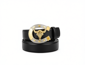 Cinturón de Cuero Vacuno con Hebilla Grande de Calavera de Aleación, Estilo Casual - Product Image 1