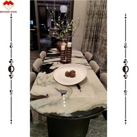 Ensemble de table à manger personnalisée en marbre blanc Panda avec 6 chaises, design luxueux, marbre blanc à veines noires, table ronde