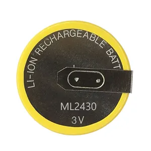 定制ML2430纽扣纽扣电池3V 100毫安时ml2430可充电电池锂带焊接引脚
