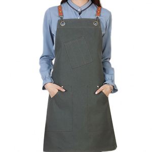 Tablier de coiffeur sans manches avec poches, taille ajustable, en toile polyester-coton écologique, logo personnalisable, dos croisé - Product Image 1