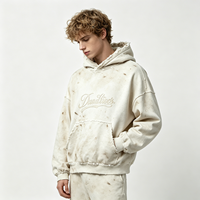 Sweat à capuche épais imprimé DTG, style streetwear, effet délavé vintage, pour homme, vente en gros par lot