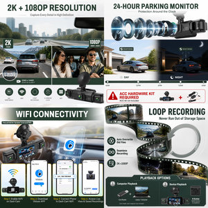 <span class=keywords><strong>Cam</strong></span>éra embarquée Podofo 3 pouces 360° 4 canaux 2K+3*1080P avec enregistreur vidéo DVR WIFI, vision nocturne, capteur G et enregistrement <span class=keywords><strong>en</strong></span> boucle - Vente <span class=keywords><strong>en</strong></span> gros - Product Image 2