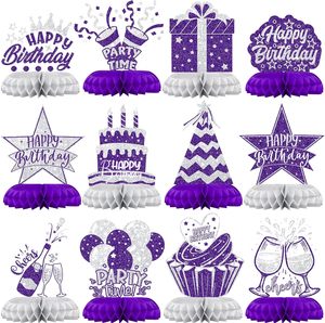 Decorazioni di <span class=keywords><strong>Compleanno</strong></span> Viola e Argento, Centrotavola a Nido d'Ape per Donne e Adulti, Decorazioni per Tavolo di <span class=keywords><strong>Buon</strong></span> <span class=keywords><strong>Compleanno</strong></span>, Accessori per Feste - Product Image 1
