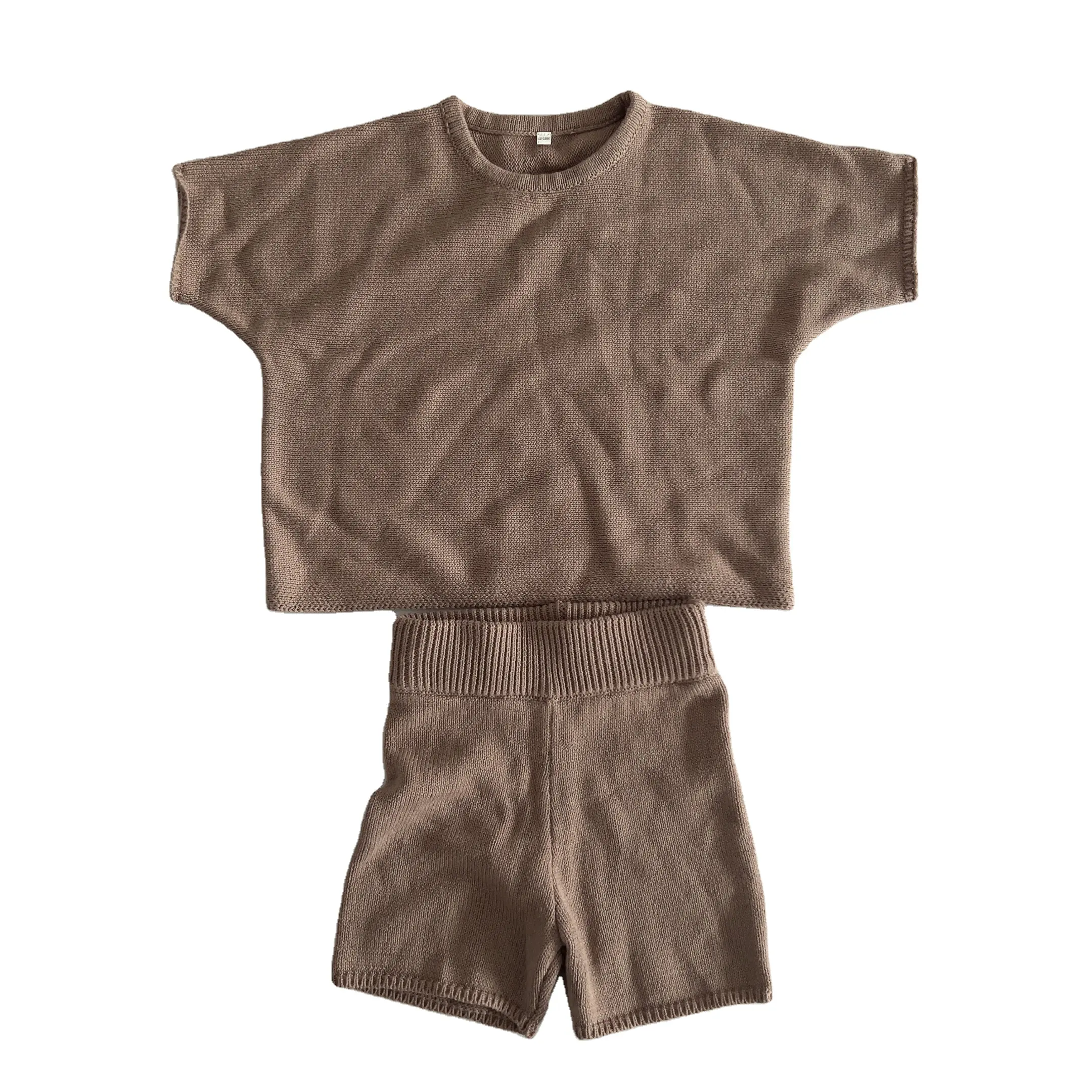 Pullover zweiteilige Baby gestrickte Kurzarm Shorts mit Rundhals ausschnitt Anzug Jungen und Mädchen Strick pullover Baby anzug Sommerkleid ung Set