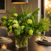 Bruiloft groen-thema bos-stijl zacht gestructureerde geëmbosseerde 3D-geprinte kunstmatige groen- en bloemenarrangementen
