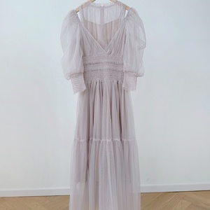 <span class=keywords><strong>Robe</strong></span> en Gaze Charmante à Manches Bouffantes Épaules Dénudées, Taille Cintrée Plissée en Chiffon Élégante pour Femme - Product Image 6