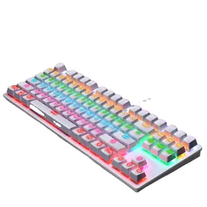 Teclado RGB LED para jogos de computador AilesTecca melhor preço preto branco rosa azul 9-rgb 87 teclas com fio USB