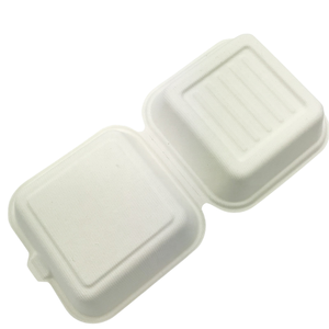 6インチ バガス製クラムシェル型テイクアウト容器 450ml ヒンジ付きバーガーボックス 生分解性 食品グレード 食品安全 持ち帰り用容器 - Product Image 1