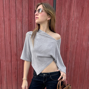 Camiseta de Verano para Mujer, Casual, Asimétrica, de Manga Larga, Transpirable, Anti-UV, con Fruncido, Tejida, Ecológica, de Viscosa/Poliéster, 180g - Product Image 3