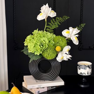 Ensemble de fleurs artificielles en soie, design floral vert, hortensia, iris, décoration de bureau, décoration de la maison - Product Image 5
