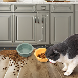 Solid Color Plastic Pet Bowls Set for <b>Cats</b> Food and Water Feeding Indoor Use Rounded Shape Simple Style Food Grade Material - Product Image 2