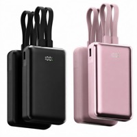 Batterie externe portable compacte 2-en-1 avec lanière intégrée, câbles de charge doubles intégrés, affichage numérique LED