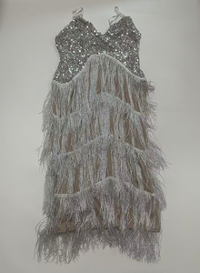 Nuovi Arrivi Moda OEM Abito <span class=keywords><strong>da</strong></span> Sera Lungo Formale <span class=keywords><strong>da</strong></span> Donna <span class=keywords><strong>Sexy</strong></span> con Spalline Sottili Paillettes e Frange per Feste e Matrimoni - Product Image 3