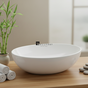 Lavabo sur pied en porcelaine fait main de bonne qualité, surface lisse, vasque à poser en céramique - Product Image 1