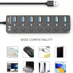 하이 퀄리티 4 포트 7 포트 USB 3.0 허브 (전원 켜기/끄기 스위치 어댑터 포함) PC 노트북 재고 위한 다기능 - Product Image 4