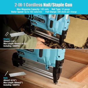 Clavadora Neumática Inalámbrica Duratech DT105103 20V 18GA 2 en 1, Pistola de Clavos/Grapas con Motor sin Escobillas y Batería de 2.0AH para Carpintería y Tapicería - Product Image 2