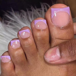 Lot de 24 <span class=keywords><strong>faux</strong></span> <span class=keywords><strong>ongles</strong></span> de pieds carrés à presser, couvrance totale, colorés, style français, avec colle - Product Image 6