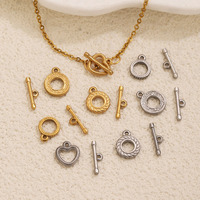 Différents styles de fermoirs OT en acier inoxydable plaqué or 18 carats, en forme de cœur, circulaires, connecteurs DIY pour bracelets et colliers