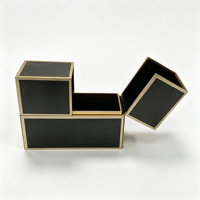 Boîte cadeau en papier à double ouverture avec logo personnalisé, boîte rigide noire et or de luxe avec plateau d'insertion pour ensemble de soins de la peau