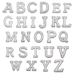 热卖珍珠26英文字母布贴套装珍珠水钻铁在A-Z 26字母设计师定制补丁