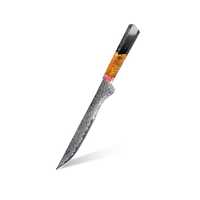Couteau à désosser et à fileter dentelé en acier carbone Damas de 6 pouces, manche en résine, ambidextre, compatible lave-vaisselle, écologique, pour la viande
