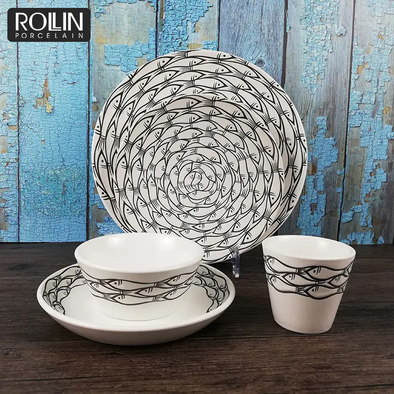 Makan Malam Porselen Putih Set Peralatan Makan Berwarna untuk Penggunaan Rumah & Restoran