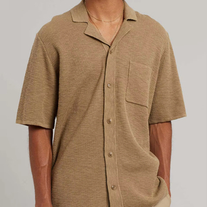 <span class=keywords><strong>Laine</strong></span> pour hommes pour polos pour printemps été couleur unie col ouvert pull tricoté à manches courtes teint uni - Product Image 1