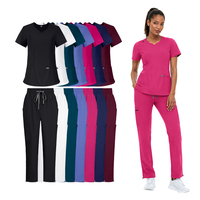 Ensembles de blouses médicales personnalisables avec logo, respirants, en tissu Spandex/Polyester, col en V, avec cordon de serrage réglable à la cheville, pour hôpital