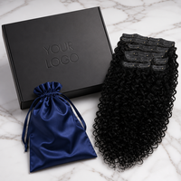 Rambut Asli India Bebas Kusut, Clip In Grade 10A, Ekstensi Keriting Afro, Clip On untuk Wanita, Vendor Grosir