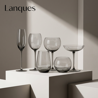 Ensemble de verres à boire en cristal soufflé à la main, sans plomb, couleur fumée, forme bulbe, de la marque Lanques, compatibles lave-vaisselle, pour flûtes à vin