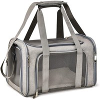 Sac de transport pliable en maille pour animaux de compagnie, multi-fermetures éclair, respirant, pour chat et chien, avec bandoulière pour petits animaux