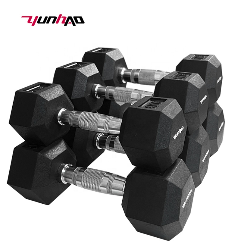 Wholesale China Manufacturer Custom Free Weight Gym 3-100 LB 1-60 KG Set Metal Handle Cast Iron Rubber Hex Hexagon Dumbbell