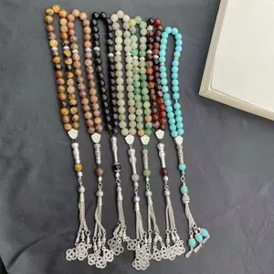 Manik-manik doa rosario Muslim 33 buah 8mm, manik-manik gelang batu akik alami, manik-manik pujian rosario Islami