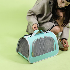 Portable Breathable Pet Carrier Foldable Large Capacity <b>Cat</b> <b>Backpack</b> For Outings Green Mesh Lining - Product Image 1