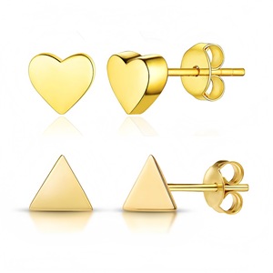 Boucles d'oreilles en acier inoxydable en forme de cœur et de triangle, plaquées or, pour femmes, bijoux cadeau, 0.8x11x5mm, 0.8x11x6mm - Product Image 1