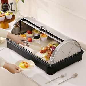 OULU - Bandeja de Exhibición Reutilizable de Acero Inoxidable con Tapa Enrollable Transparente <span class=keywords><strong>para</strong></span> Servir Alimentos, Pasteles, Postres, Hoteles y Restaurantes - Product Image 4