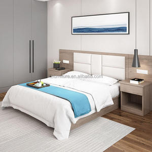 Wholesale Apartment <b>White</b> Modern Hotel <b>Wooden</b> <b>Double</b> <b>Bed</b> with Head Furniture Sets for Adults - Product Image 2