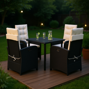 Set da Pranzo da Giardino in Rattan Nero per 4 Persone, Arredamento da Esterno Resistente alle Intemperie, Design Contemporaneo - Product Image 2
