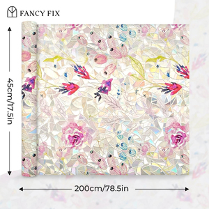 Fancyfix patrón de flores Arco Iris 45x200CM ventana se aferra PVC ventana calcomanías estática no adhesiva privacidad - Product Image 3